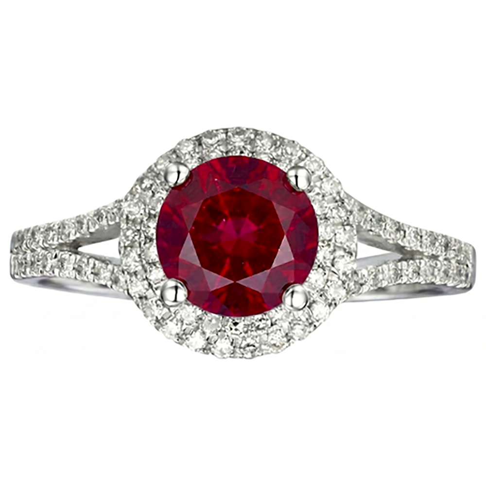 Anello nuziale in oro bianco 14 carati con diamante rosso rubino con accenti da 4.80 ct