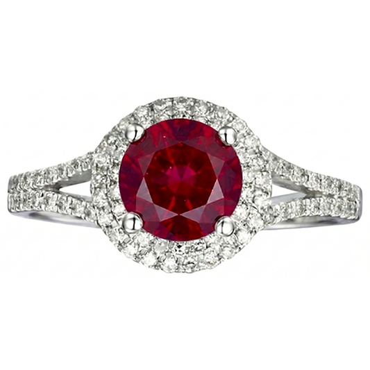 Anello nuziale in oro bianco 14 carati con diamante rosso rubino con accenti da 4.80 ct