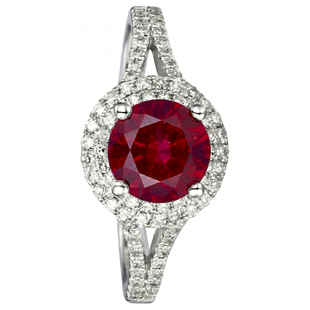 Anello nuziale in oro bianco 14 carati con diamante rosso rubino con accenti da 4.80 ct