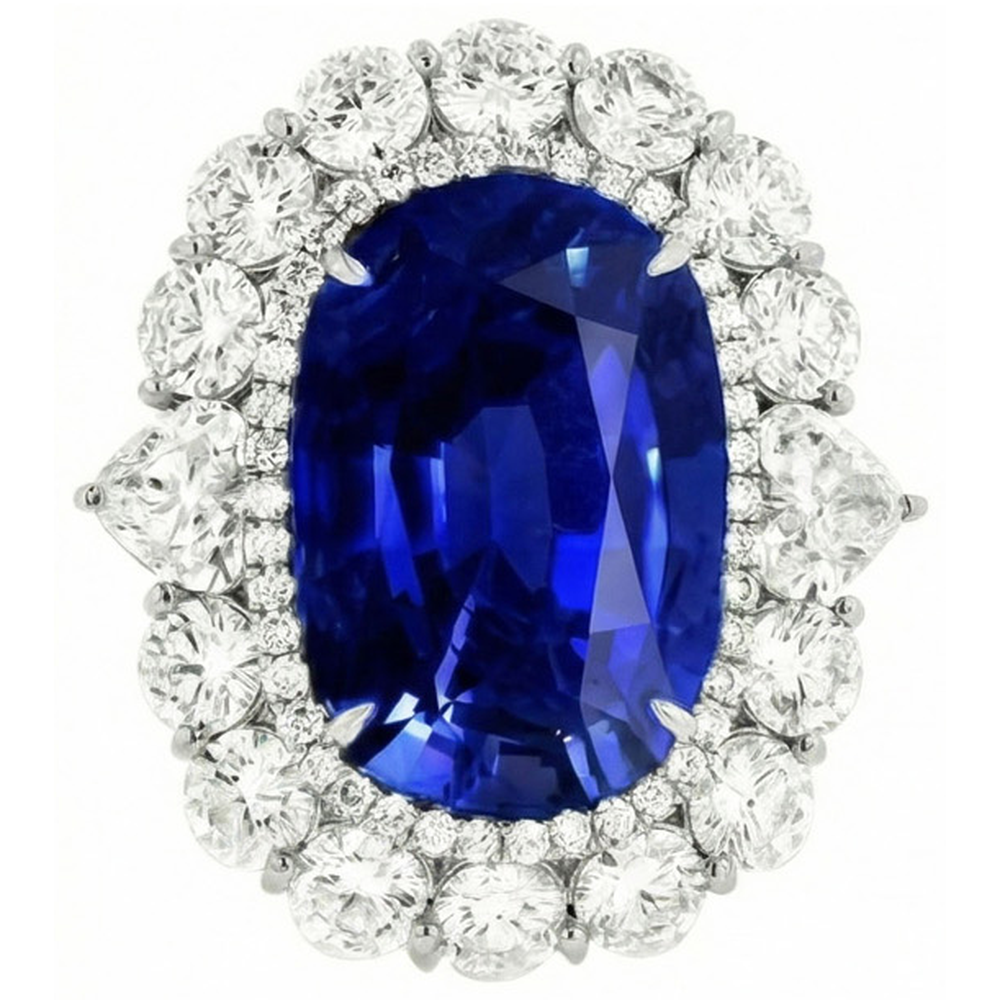 Anello nuziale in oro bianco 14K con diamante zaffiro blu 8.50 carati