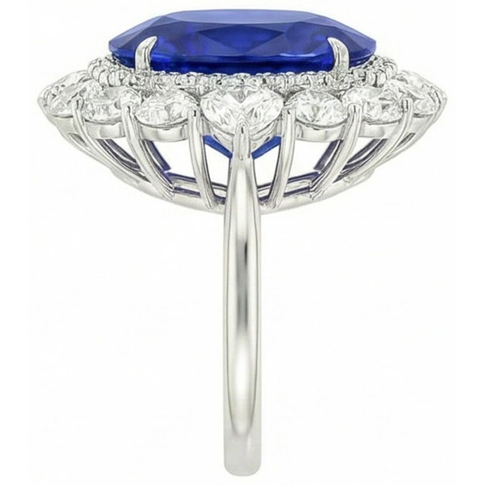 Anello nuziale in oro bianco 14K con diamante zaffiro blu 8.50 carati