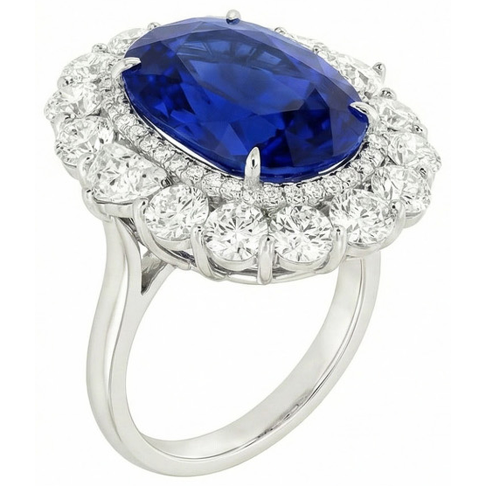 Anello nuziale in oro bianco 14K con diamante zaffiro blu 8.50 carati