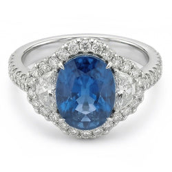 Anello nuziale in oro bianco con diamante zaffiro blu dello Sri Lanka da 4.25 carati