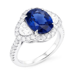 Anello nuziale in oro bianco con diamante zaffiro blu dello Sri Lanka da 4.25 carati