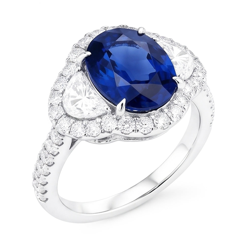 Anello nuziale in oro bianco con diamante zaffiro blu dello Sri Lanka da 4.25 carati