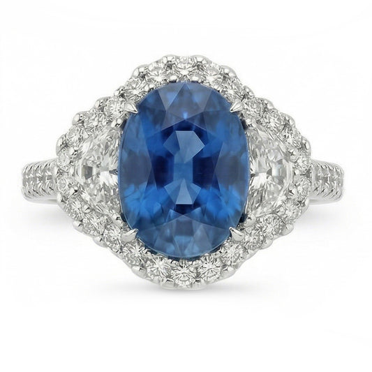 Anello nuziale in oro bianco con diamante zaffiro blu dello Sri Lanka da 4.25 carati