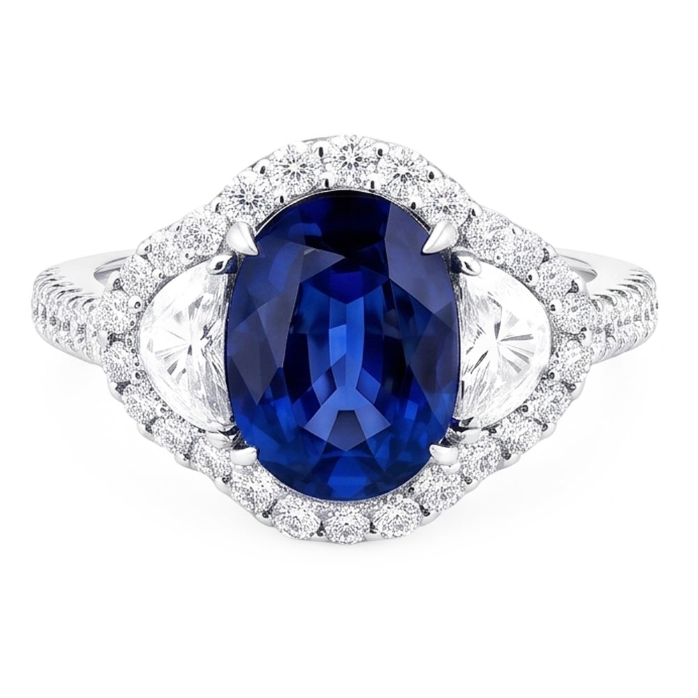Anello nuziale in oro bianco con diamante zaffiro blu dello Sri Lanka da 4.25 carati