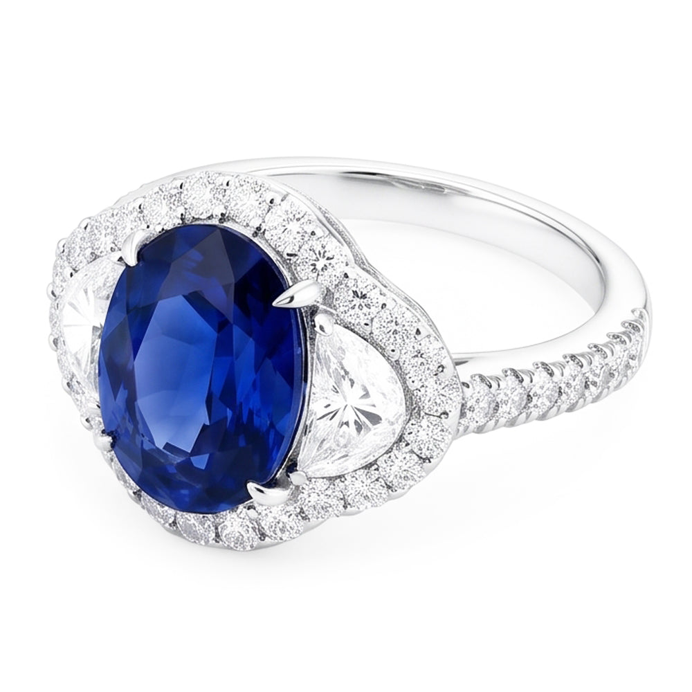 Anello nuziale in oro bianco con diamante zaffiro blu dello Sri Lanka da 4.25 carati