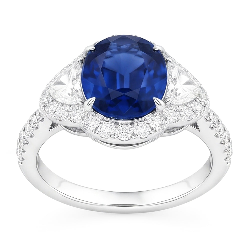 Anello nuziale in oro bianco con diamante zaffiro blu dello Sri Lanka da 4.25 carati