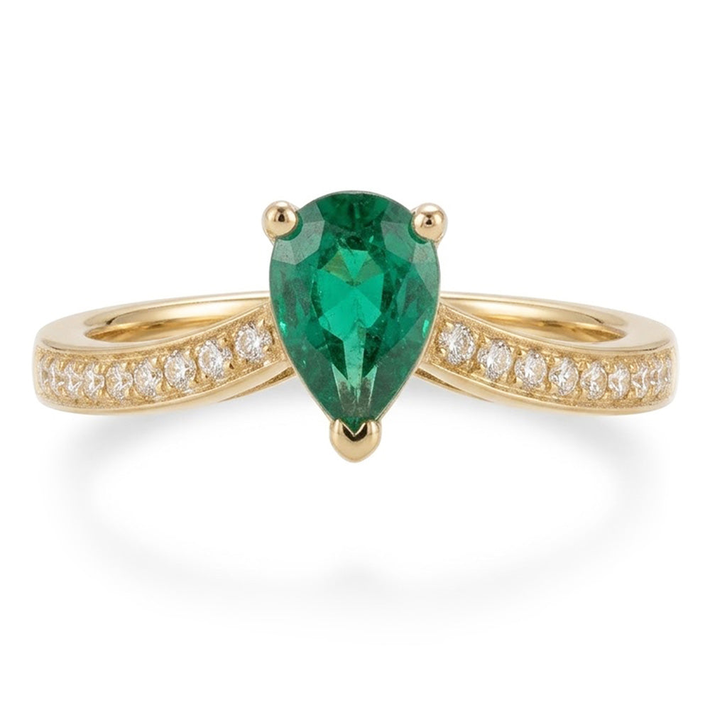 Anello nuziale in oro giallo 14K con diamante verde smeraldo taglio pera da 3,4 ct