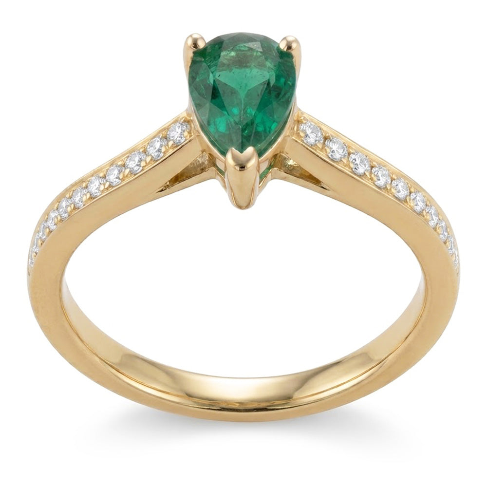 Anello nuziale in oro giallo 14K con diamante verde smeraldo taglio pera da 3,4 ct