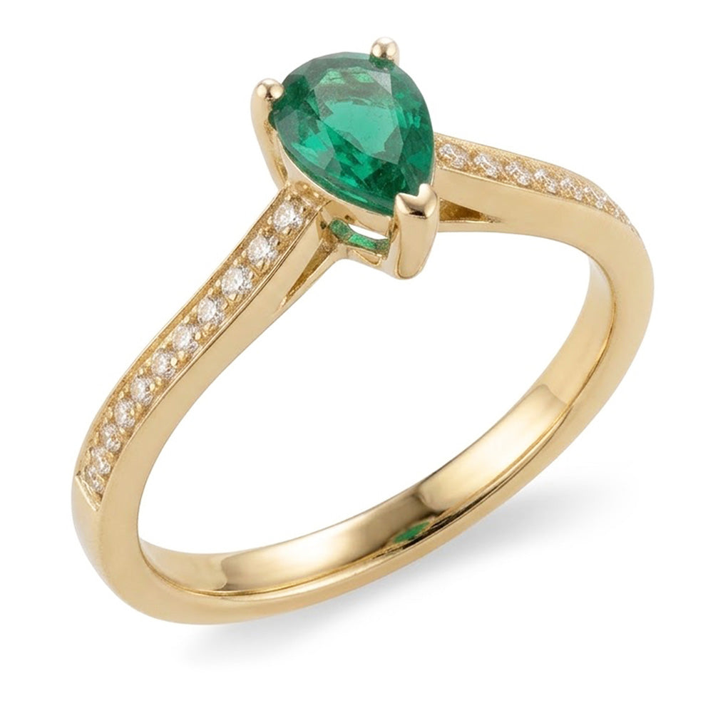 Anello nuziale in oro giallo 14K con diamante verde smeraldo taglio pera da 3,4 ct