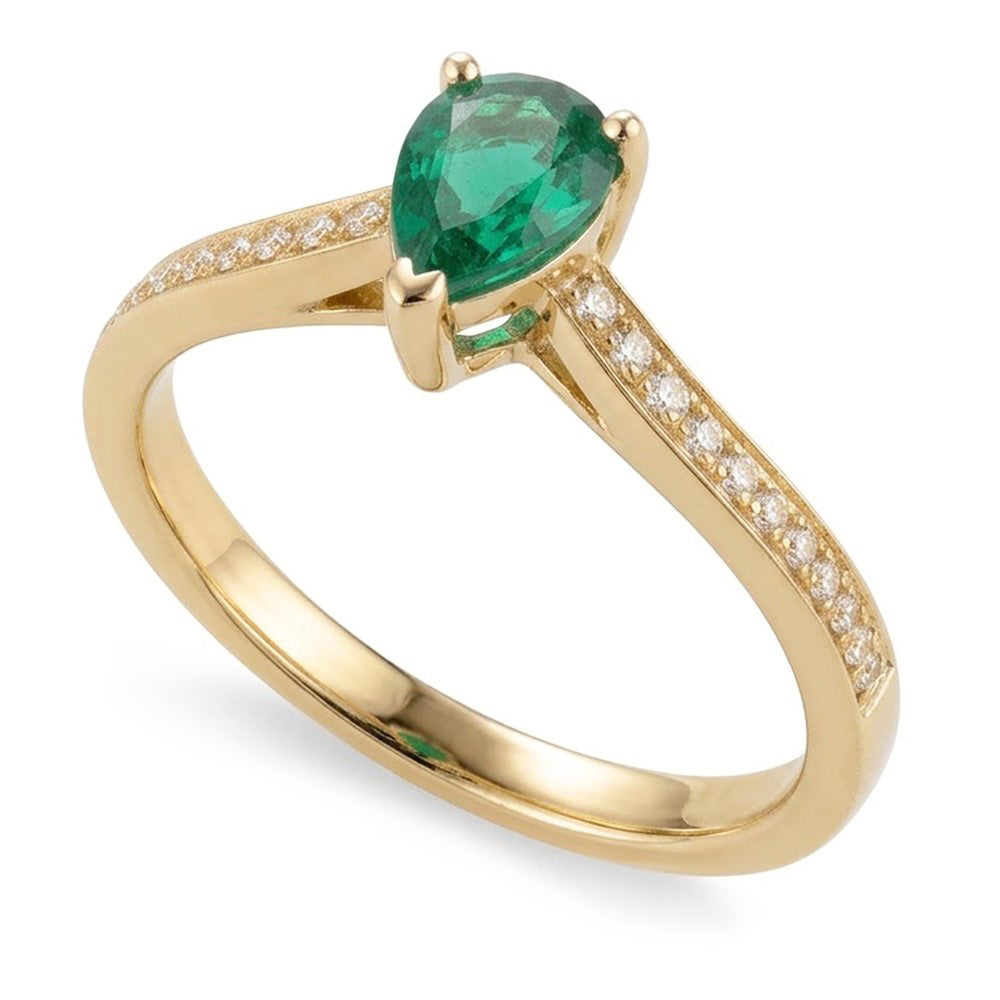 Anello nuziale in oro giallo 14K con diamante verde smeraldo taglio pera da 3,4 ct