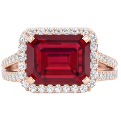 Anello nuziale in oro rosa 14 carati con taglio smeraldo rubino rosso 13 ct e diamante