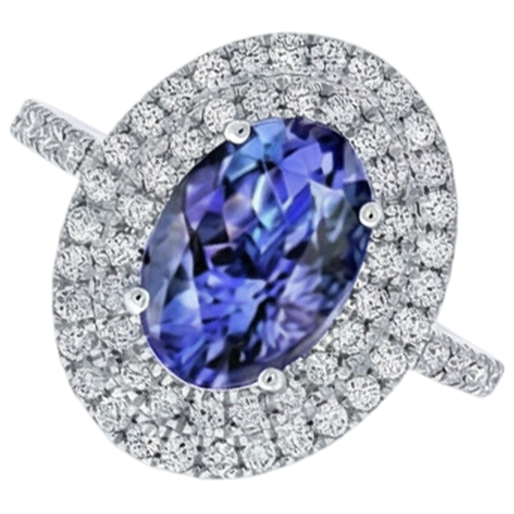 Anello nuziale in pietra tanzanite ovale blu con diamante e oro bianco 4 kt 14K