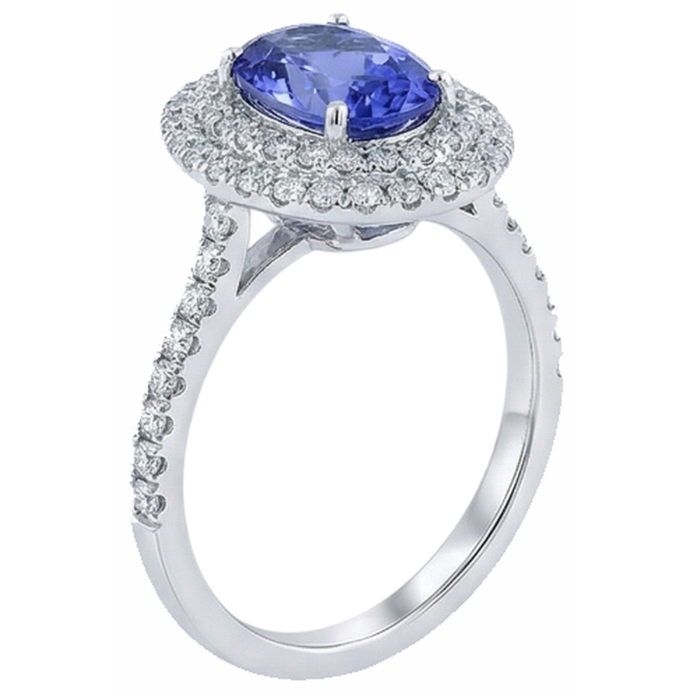Anello nuziale in pietra tanzanite ovale blu con diamante e oro bianco 4 kt 14K
