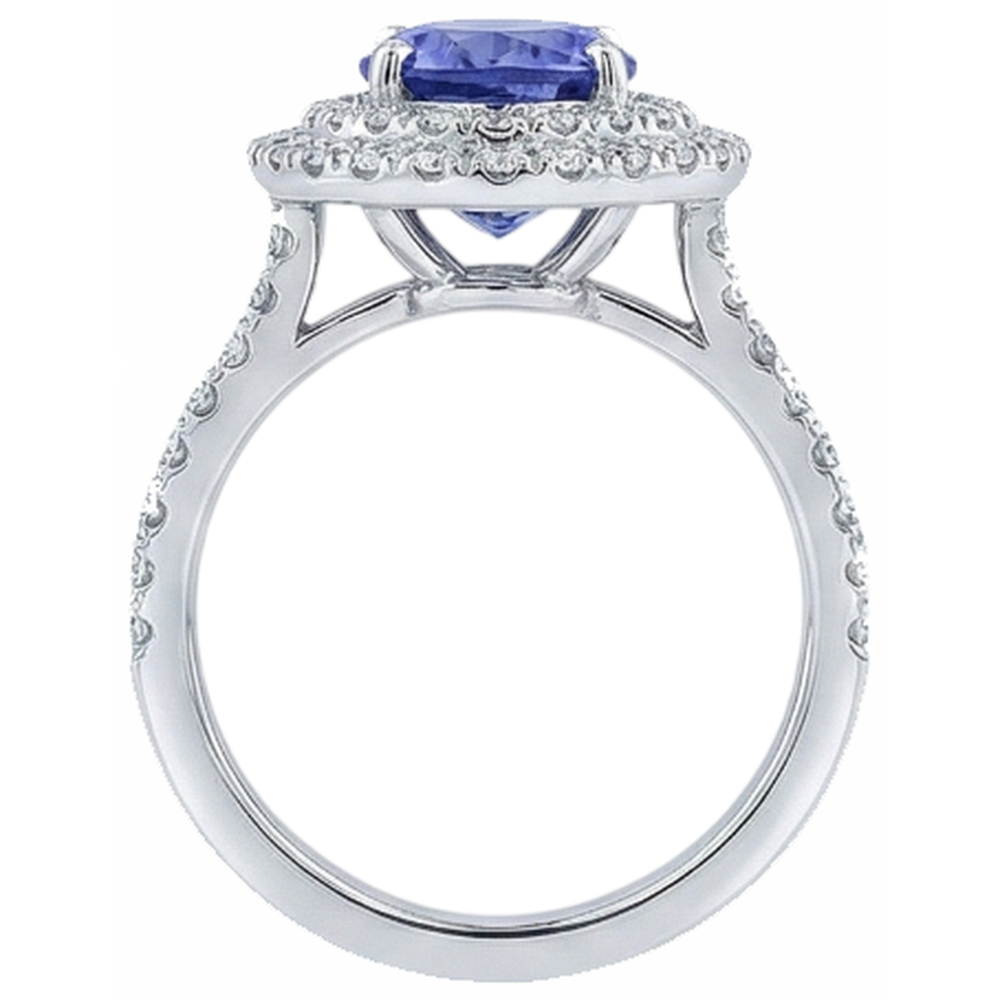 Anello nuziale in pietra tanzanite ovale blu con diamante e oro bianco 4 kt 14K