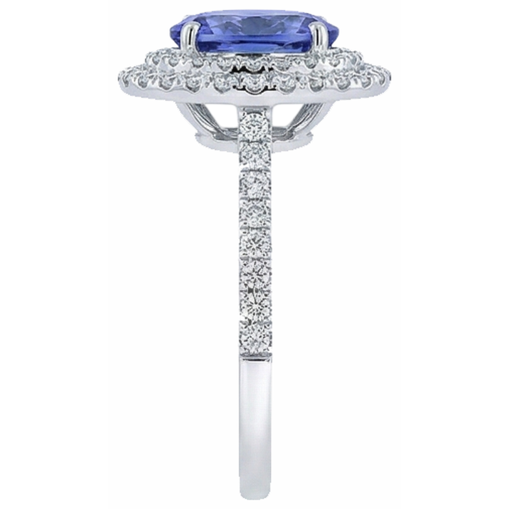 Anello nuziale in pietra tanzanite ovale blu con diamante e oro bianco 4 kt 14K