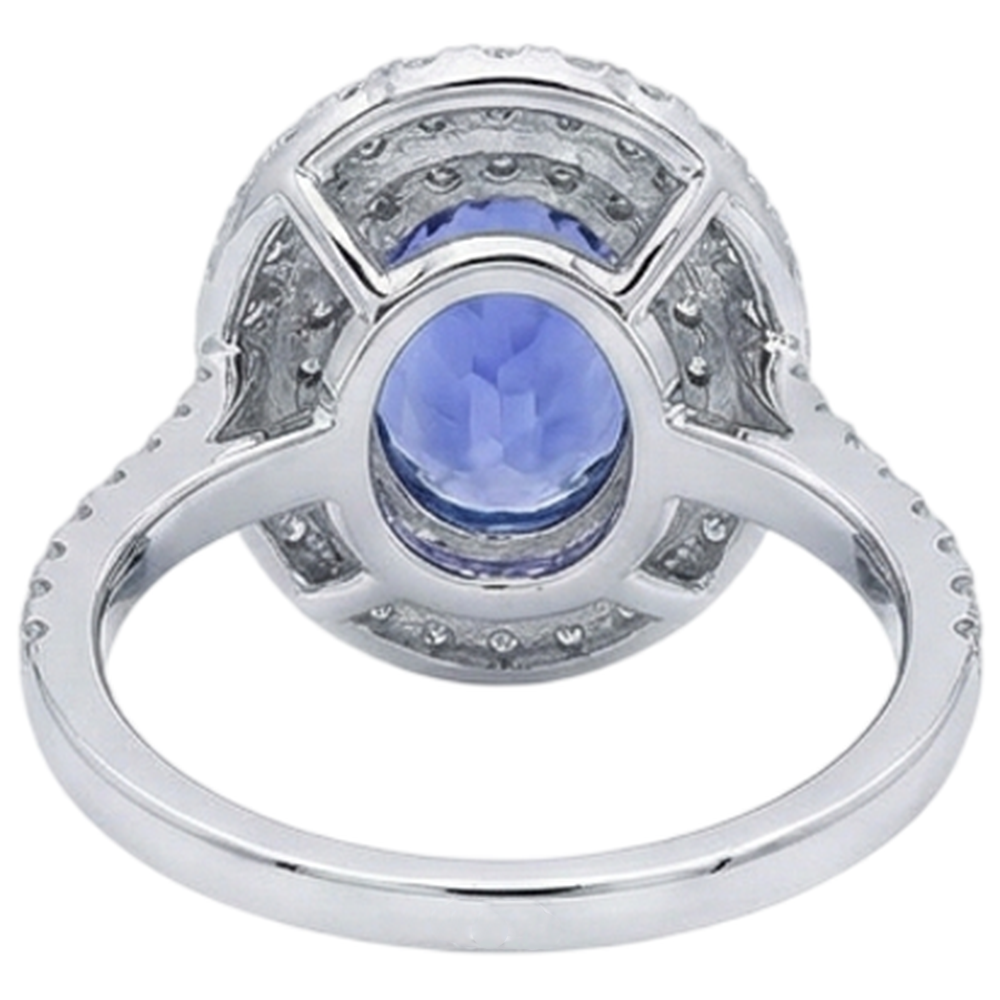 Anello nuziale in pietra tanzanite ovale blu con diamante e oro bianco 4 kt 14K