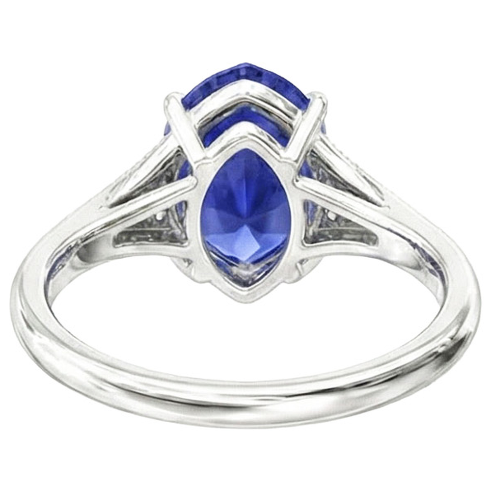 Anello nuziale in zaffiro blu con taglio a pera gioielli in stile antico 2.75 carati