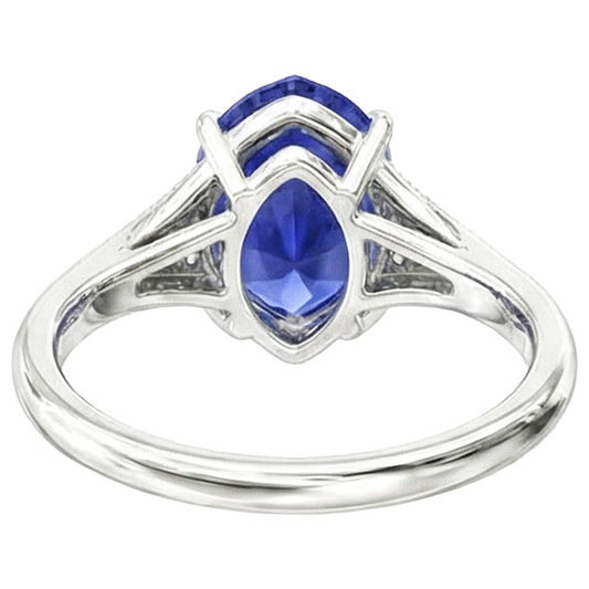 Anello nuziale in zaffiro blu con taglio a pera gioielli in stile antico 2.75 carati