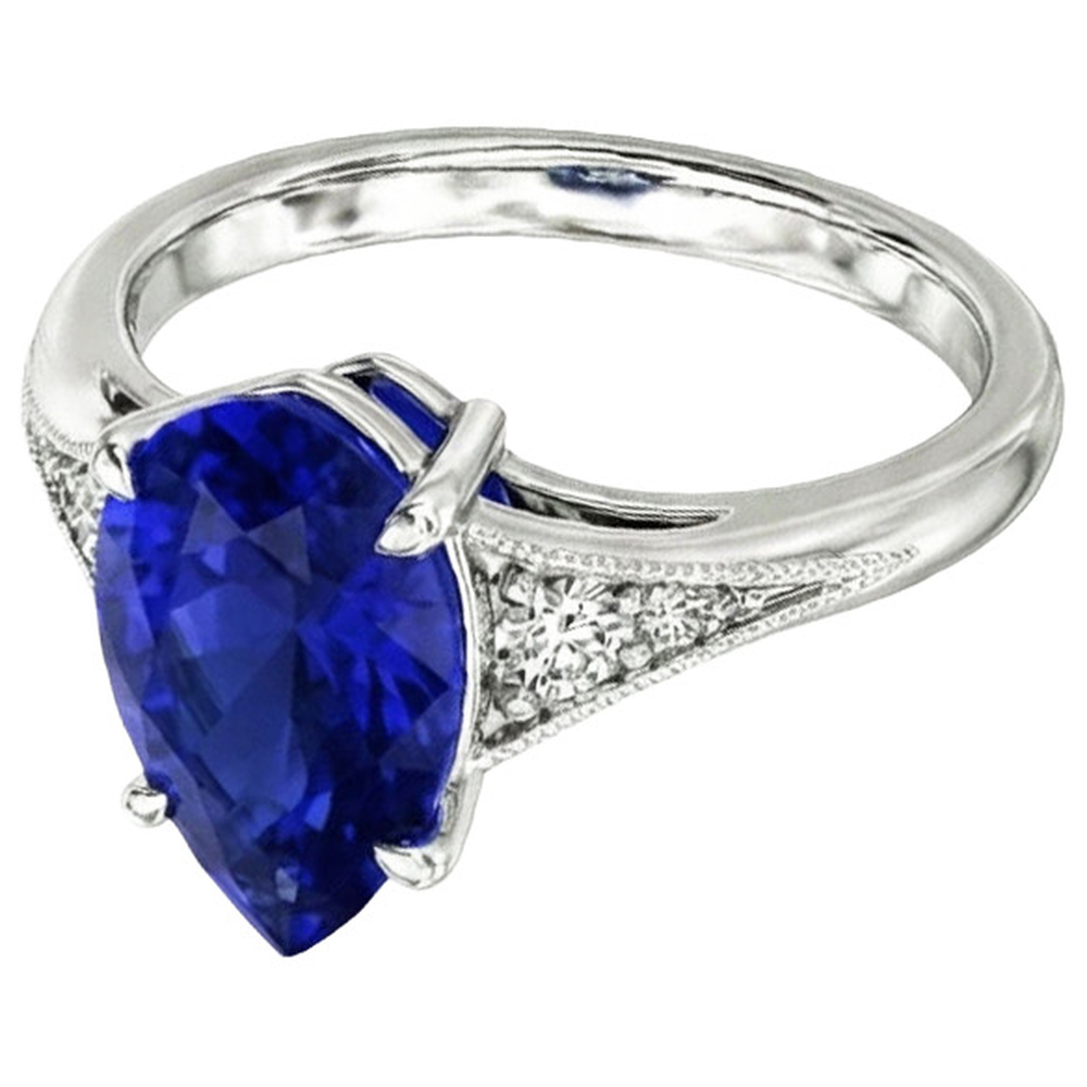 Anello nuziale in zaffiro blu con taglio a pera gioielli in stile antico 2.75 carati