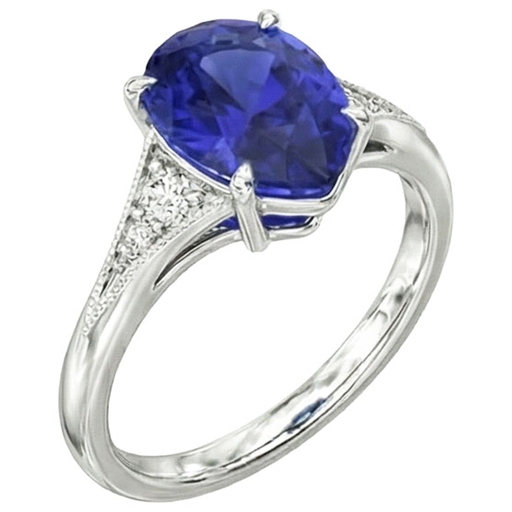 Anello nuziale in zaffiro blu con taglio a pera gioielli in stile antico 2.75 carati