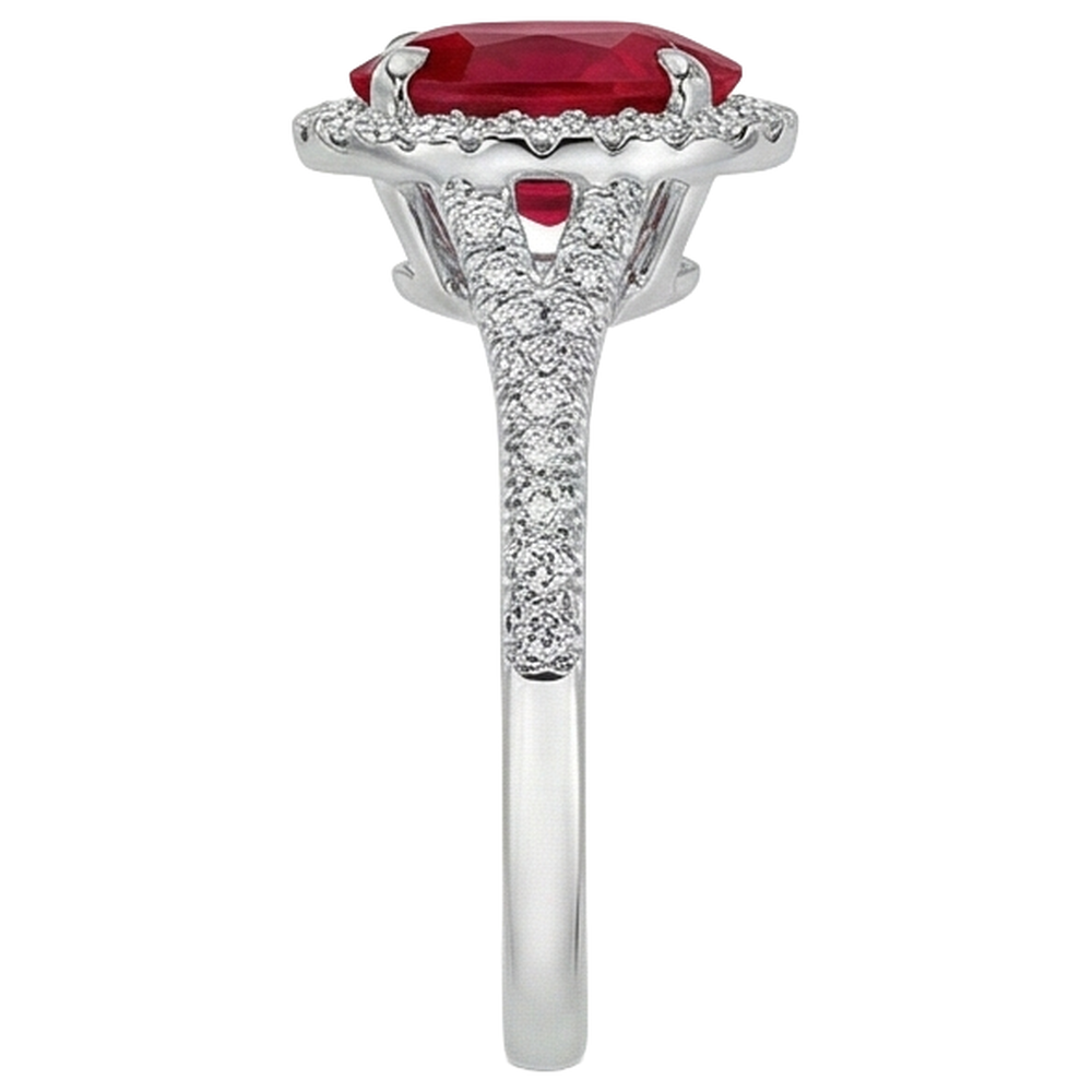 Anello nuziale rosso rubino ovale diamante oro bianco 14K 3.30 carati