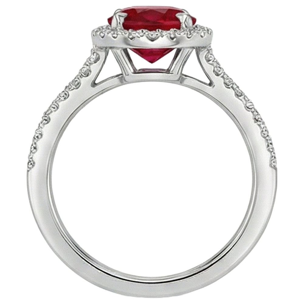 Anello nuziale rosso rubino ovale diamante oro bianco 14K 3.30 carati