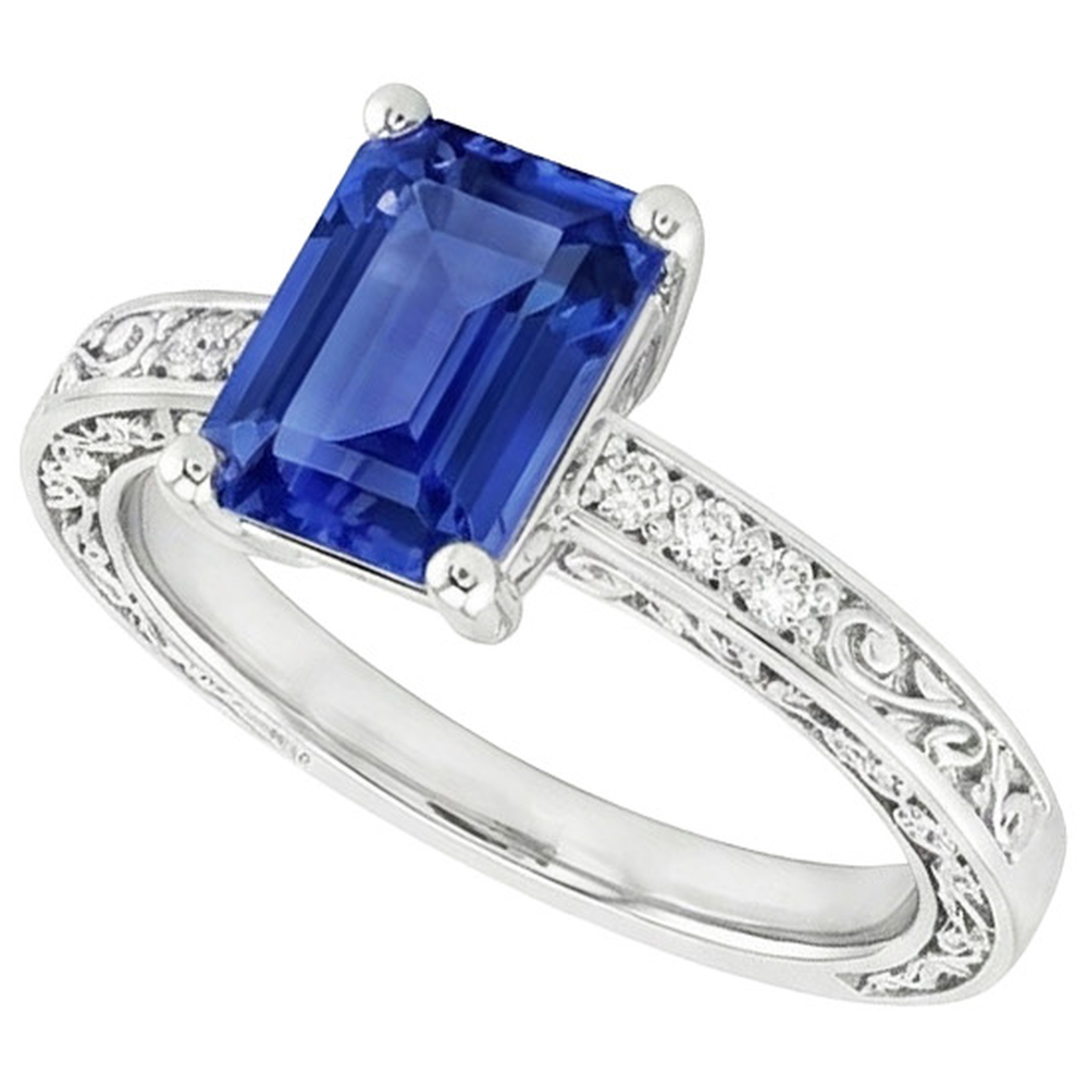 Anello oro bianco e Zaffiro Blu
