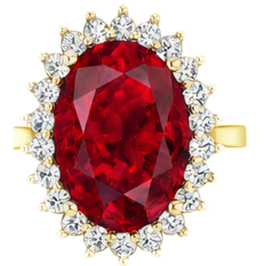 Anello ovale Burma Ruby Diamond Flower Style 10.50 carati Two Tone Gold