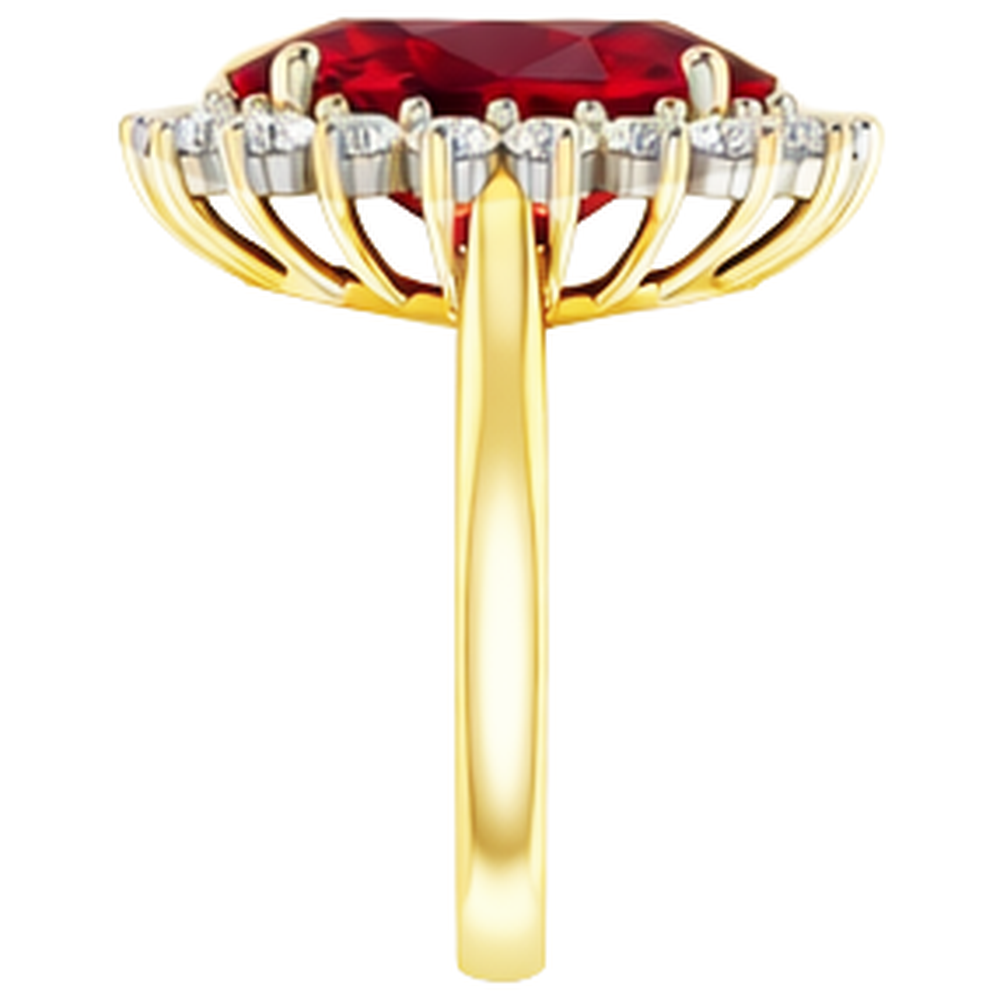 Anello ovale Burma Ruby Diamond Flower Style 10.50 carati Two Tone Gold