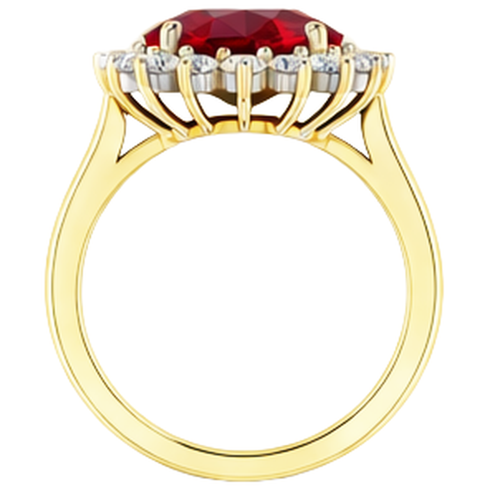 Anello ovale Burma Ruby Diamond Flower Style 10.50 carati Two Tone Gold