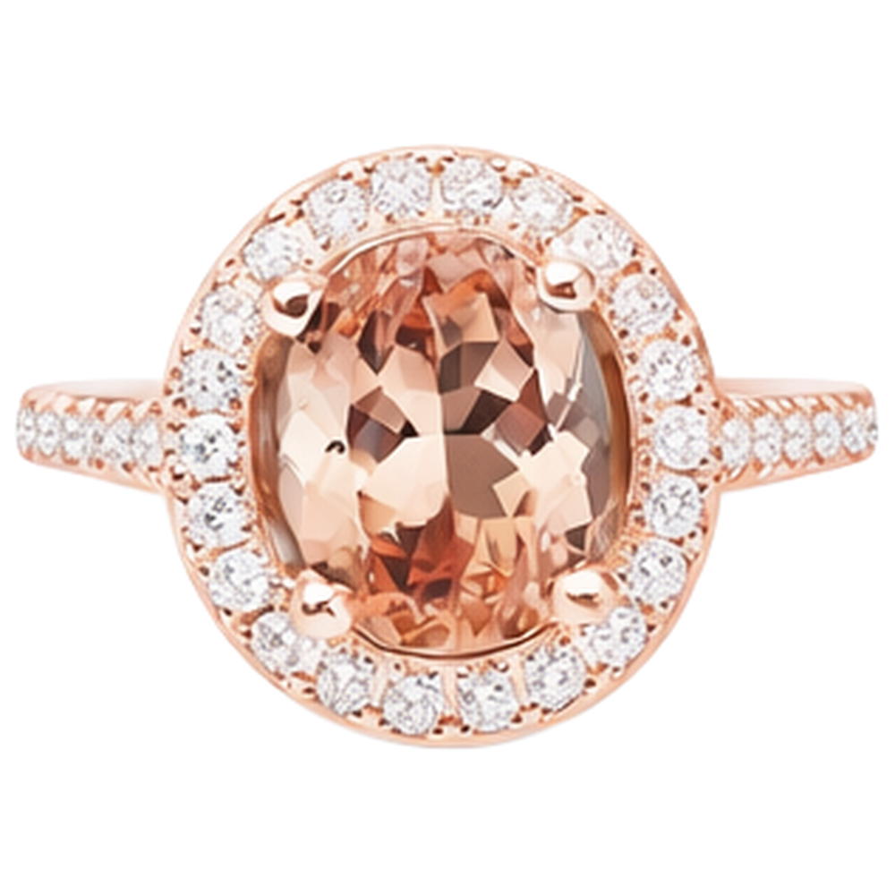 Anello ovale con Morganite e diamanti da 26.50 ct in oro rosa 14K