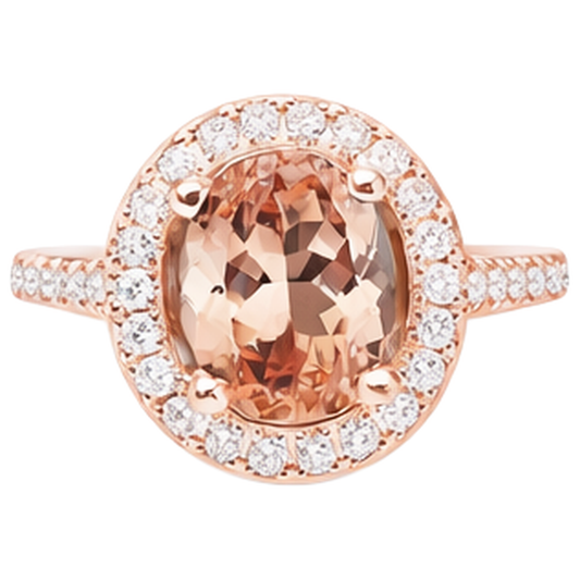 Anello ovale con Morganite e diamanti da 26.50 ct in oro rosa 14K