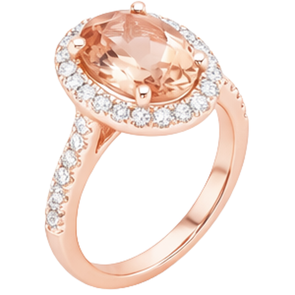 Anello ovale con Morganite e diamanti da 26.50 ct in oro rosa 14K