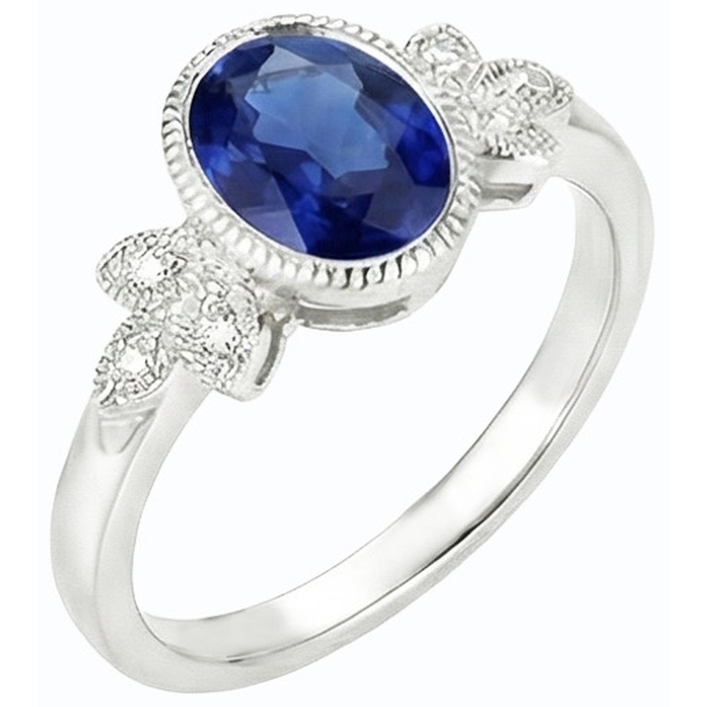 Anello ovale con diamanti incastonati incastonato con zaffiro blu 3 carati in stile antico oro
