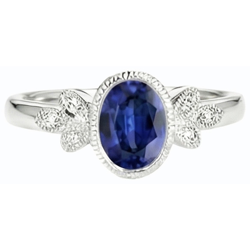 Anello ovale con diamanti incastonati incastonato con zaffiro blu 3 carati in stile antico oro