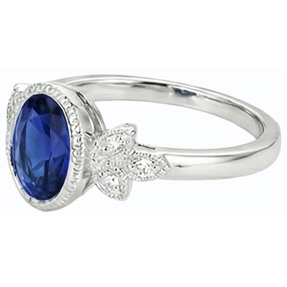 Anello ovale con diamanti incastonati incastonato con zaffiro blu 3 carati in stile antico oro