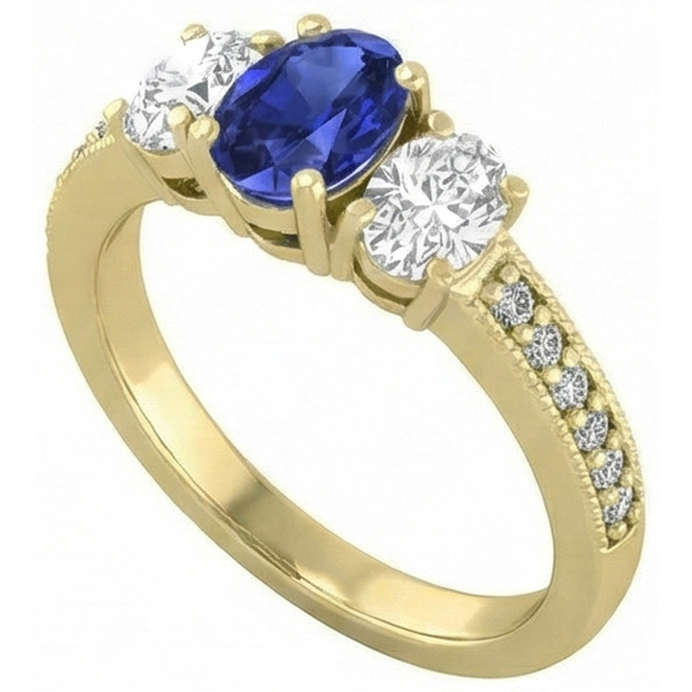 Anello ovale con gemme di zaffiro. 3 carati. gioielli con diamanti scintillanti da donna