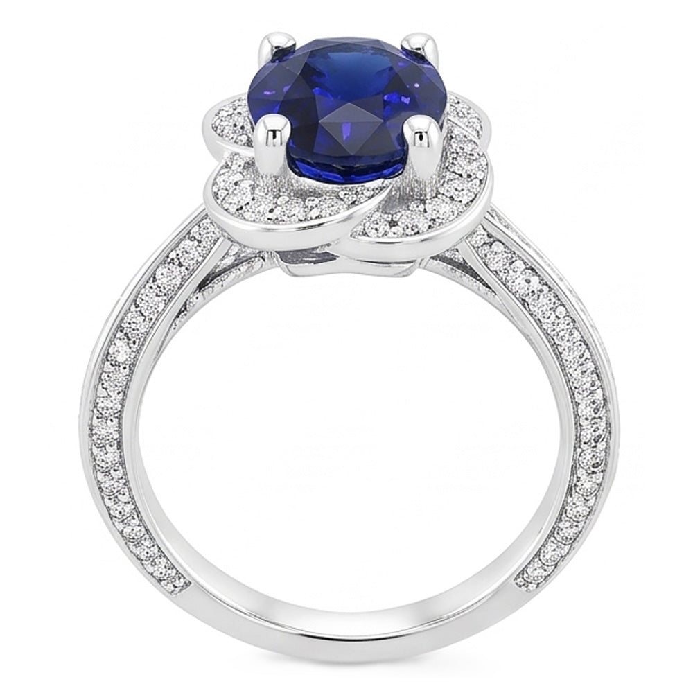 Anello ovale con zaffiro dello Sri Lanka Anello con 5 carati di diamanti stile fiore