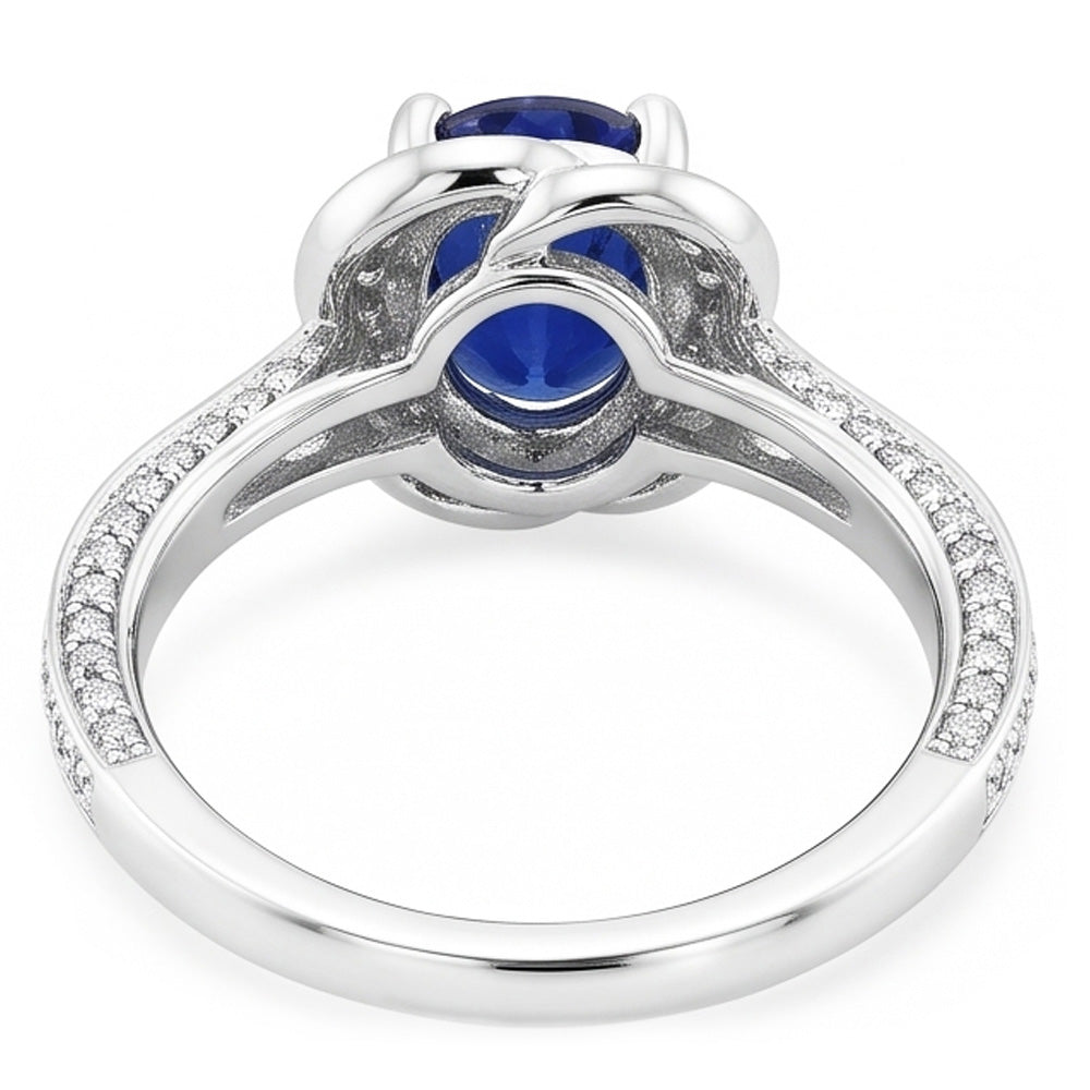 Anello ovale con zaffiro dello Sri Lanka Anello con 5 carati di diamanti stile fiore