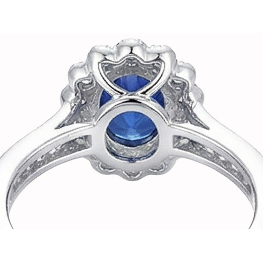 Anello ovale con zaffiro dello Sri Lanka, diamante rotondo, gioielli in oro 2 carati