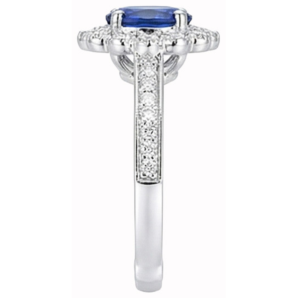 Anello ovale con zaffiro dello Sri Lanka, diamante rotondo, gioielli in oro 2 carati