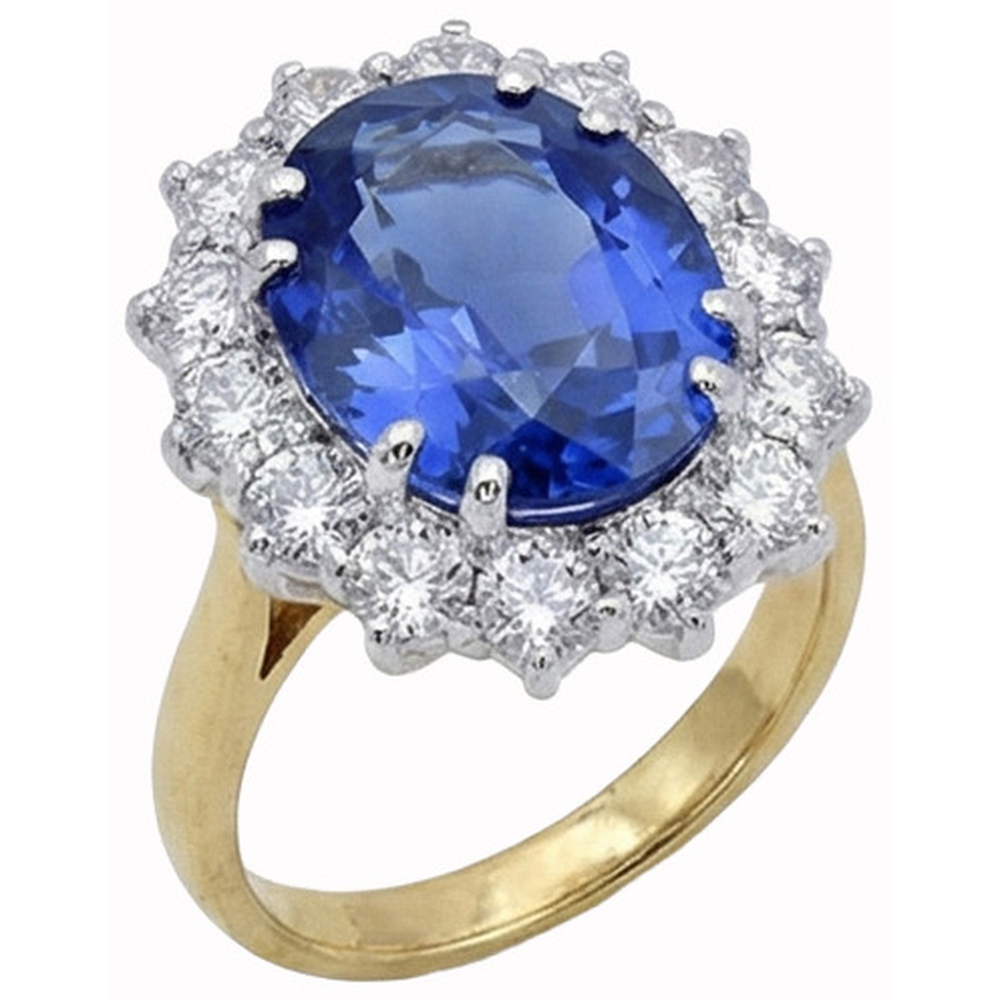 Anello ovale con zaffiro di Ceylon e diamanti da 8,50 ct Anello in oro bianco bicolore 14K