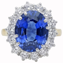 Anello ovale con zaffiro di Ceylon e diamanti da 8,50 ct Anello in oro bianco bicolore 14K