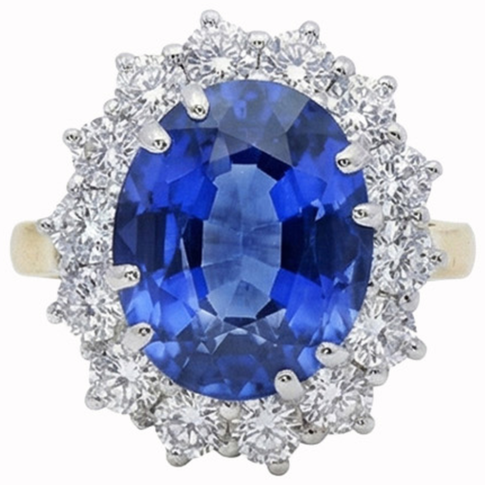 Anello ovale con zaffiro di Ceylon e diamanti da 8,50 ct Anello in oro bianco bicolore 14K