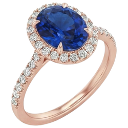 Anello ovale con zaffiro e diamanti. 8 carati. gioielli in oro rosa 14K
