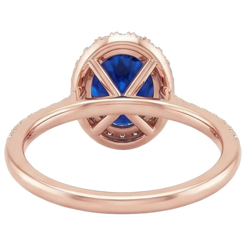 Anello ovale con zaffiro e diamanti. 8 carati. gioielli in oro rosa 14K