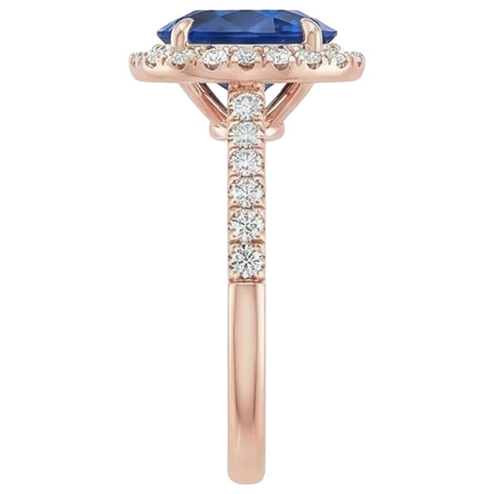 Anello ovale con zaffiro e diamanti. 8 carati. gioielli in oro rosa 14K